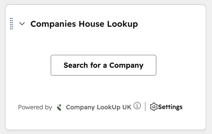 Companies House Lookup card in the HubSpot record sidebar